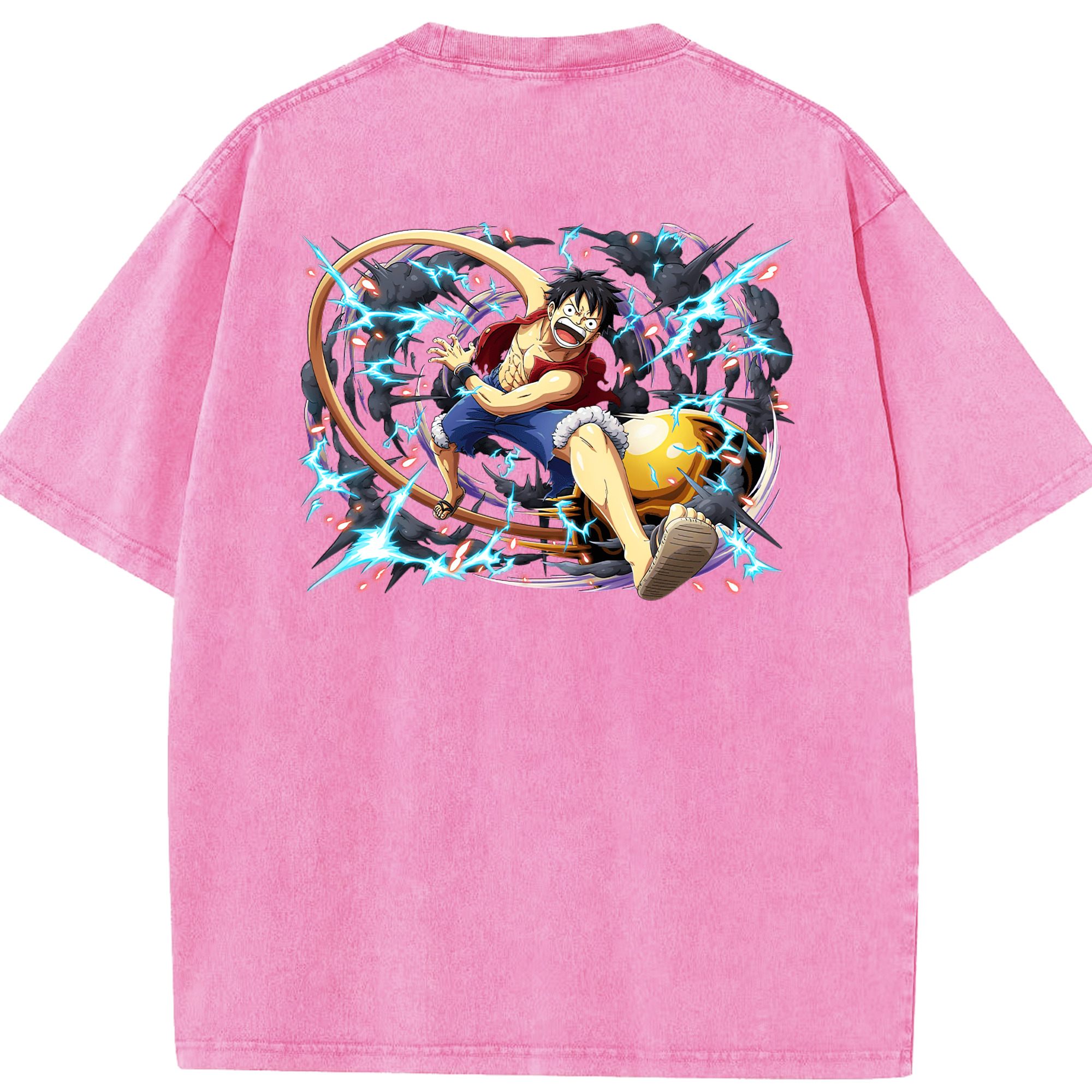 ワンピース モンキー・D・ルフィ ONE PIECE Monkey D. Luffy 綿100% ヴィンテージ風 半袖Tシャツ（背面プリント）